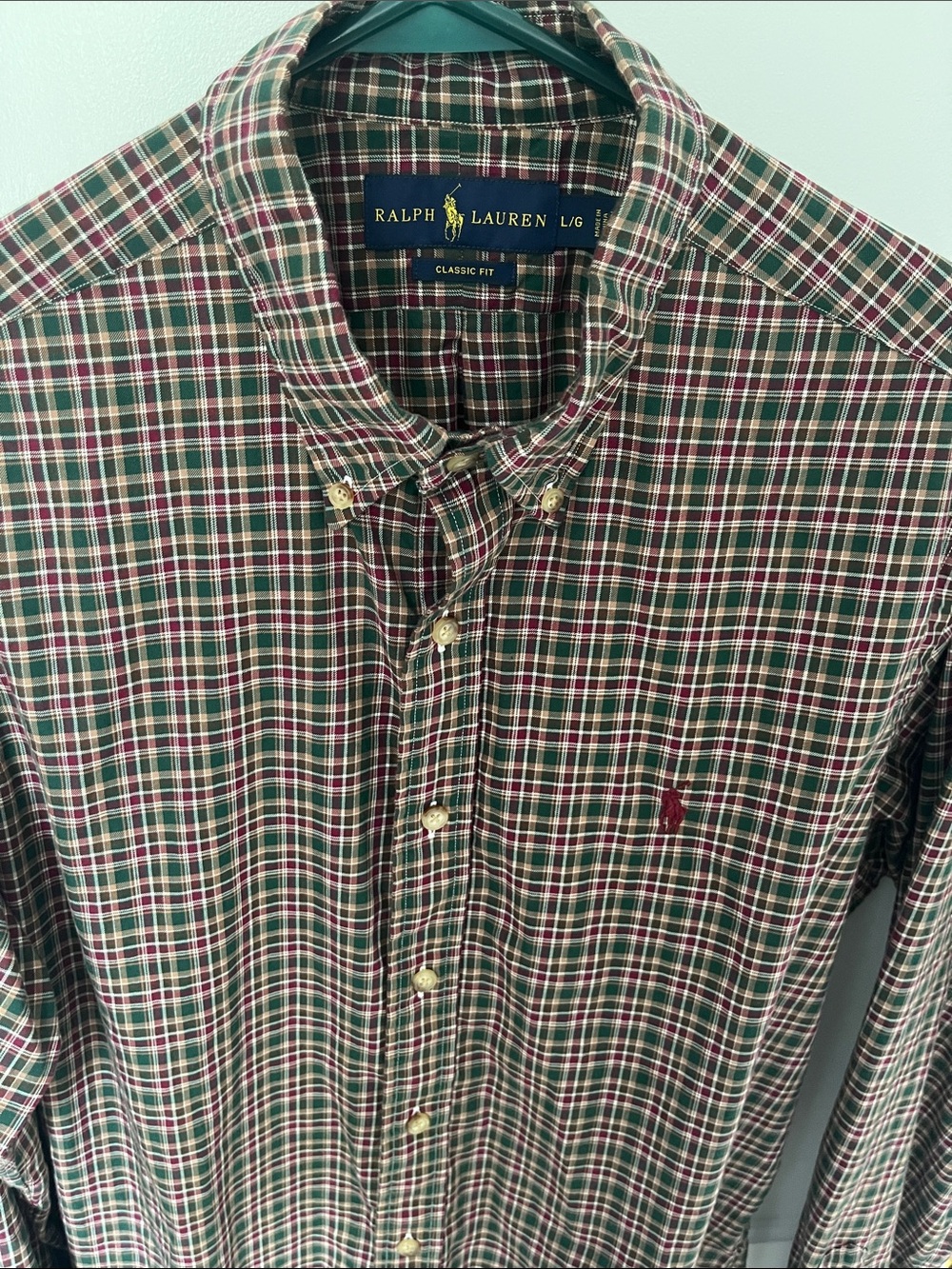 Ralph Lauren Green and Red Plaid Button-Down Shirt